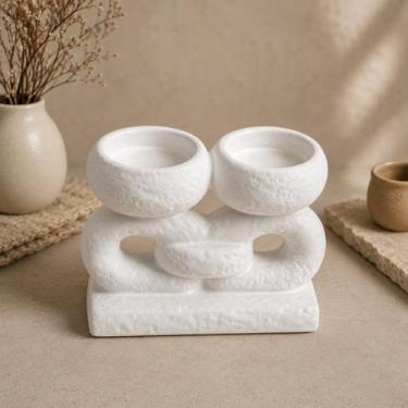 Imagem de Castiçal Decorativo Duplo em Porcelana Branca Texturizada Design Moder