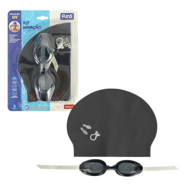 Imagem de Kit Natação com Óculos e Touca e Protetor Nasal e de Ouvido Preto Wellmix