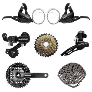 Imagem de Kit Shimano 7v completo com câmbios, roda livre 14/28, pedivela e pass