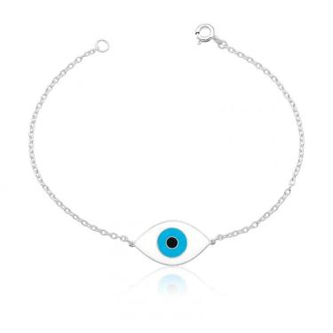 Imagem de Pulseira de Prata Resinada Branco Olho Grego Nevete-Unissex