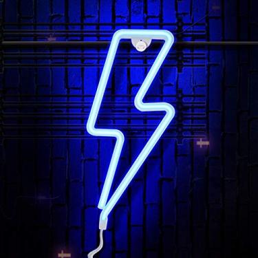 Imagem de YOTOZU Luz noturna de neon, raios, placa de neon, luz de parede, placa de LED neon e funciona com USB para casa, quarto de crianças, bar, festa, Natal, decoração de casamento (azul)