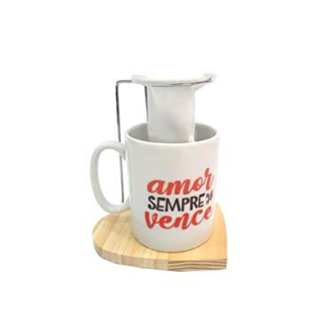Imagem de Kit Caneca Xícara Café Mini Coador Presente Namorado Te Amo (Vermelho)
