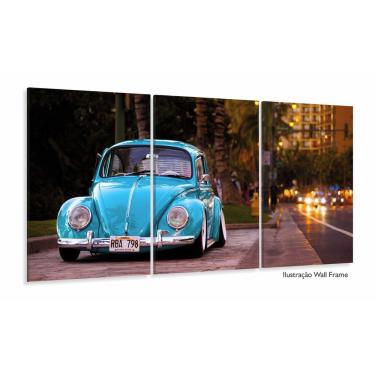 Imagem de Quadro Decorativo Fusca Azul 120x60 em tecido 3 peças
