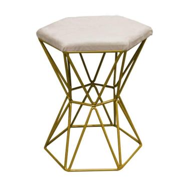 Imagem de Kit 03 Puff Banqueta Louis Industrial Hexágono Ferro Dourado Corino Bege