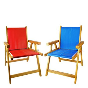 Imagem de Kit 2 Cadeira De Madeira Dobrável Para Lazer Jardim Praia Piscina Camping Vermelho E Azul - AMZ - Vermelho e Azul