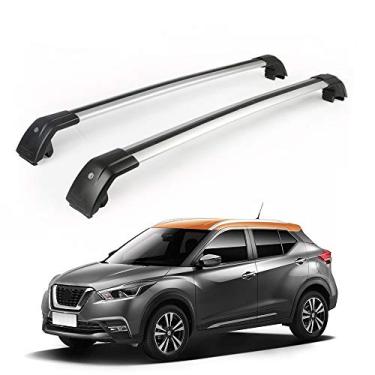Imagem de UDP 2 peças serve para Nissan Kicks 2016 2017 2018 2019 2020 barra transversal ajustável barra transversal trilho de teto com trava para bagagem, barra de teto prata