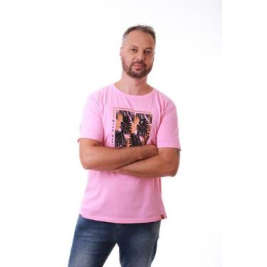 Imagem de Camiseta Masculina Rosa Claro Estampa Tropical - Rico Sublime