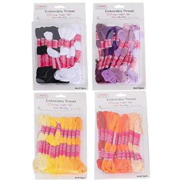 Imagem de 48Pcs Premium 4 cores bordado fio cruz pontos fios pulseira para cruz sitiching arte artesanato tesoura livre agulhas