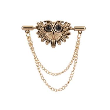 Imagem de Knightthood — Broche masculino com lapela de coruja da sorte dourada