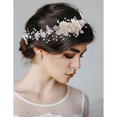 Imagem de ULAPAN Tiara de noiva para casamento, tiara de cabelo de pérola de cristal, joia de cabelo de damas de honra com strass para festas femininas