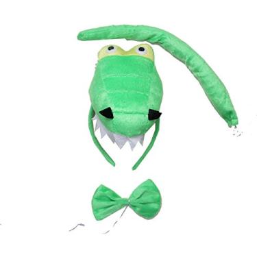 Imagem de Kirei Sui Tiara de dinossauro verde 3D com cauda de gravata borboleta 3 peças