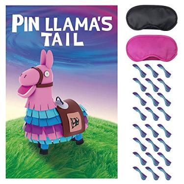 Imagem de SEETCOMA Video Game Party Supplies,Pin The Tails on Llama,Pinata Party Games,Large Poster wiht 24PCS Tails Stickers for Kid's Video Game Theme Party Decorations