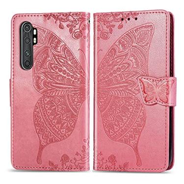 Imagem de CHAJIJIAO Capa flip capa carteira para Xiaomi Mi Note 10 Lite, capa de telefone carteira flip bumper à prova de choque / alça de pulso/coldre floral padrão borboleta capa carteira para telefone (cor: rosa)