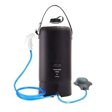 Imagem de Saco de banho de acampamento de pressão ao ar livre com bomba de pé e pulverizador 10L sacos de armazenamento de água portáteis para viagem de caminhada na praia, preto, 42 * 17 cm