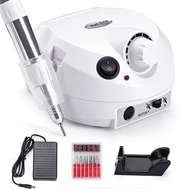 Imagem de Yajun Conjunto de pedicure de manicure caseira 30000RPM máquina de broca elétrica para unhas acrílicas e unhas de gel ferramenta de polimento de velocidade ajustável com pedal de pé, branco, 14 x 16 x 13 cm