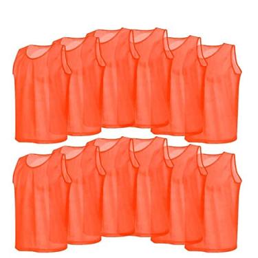 Imagem de Malha Scrimmage Coletes de Treinamento Respirável Futebol Jerseys 12 PCS Adultos Camisas de Futebol Jersey Prática Esportes Pinnies Secagem Rápida, Laranja, Tamanho Grande