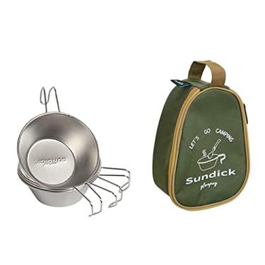 Imagem de 4 peças 310 ml de aço inoxidável Sierra copos com saco de armazenamento portátil piquenique ao ar livre utensílios de mesa churrasco caminhada acampamento taças tigelas