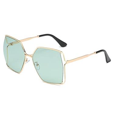 Imagem de Óculos de sol de luxo com lente oca para mulheres vintage liga superdimensionada óculos de sol feminino tons elegantes, verde dourado, tamanho único