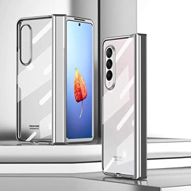 Imagem de Estojo de dupla face com tudo incluído para Samsung Galaxy Z Fold 4 5G com proteção de dobradiça e protetor de dobradiça. Capa de telefone de proteção para PC com filme temperado, prata, para Samsung Z Fold 4