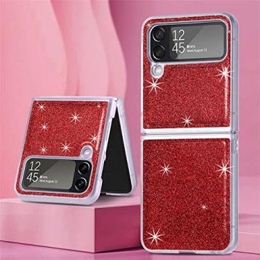 Imagem de Capa de telefone com suporte de anel de luxo com glitter brilhante para Samsung Galaxy Z Flip 4 flip4 Flip4 Capa macia de carregamento magnético sem fio, capa com brilho vermelho, para Samsung Z flip4