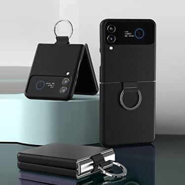 Imagem de Capa de telefone de couro para Samsung Galaxy Z Flip 3 Flip3 ZFlip3 anel cordão à prova de choque capa traseira separada, preto, para galaxy Z flip 3