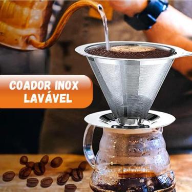 Imagem de Coador De Café Aço Inoxidável De Camada Dupla Inox Grande Lavável Reut