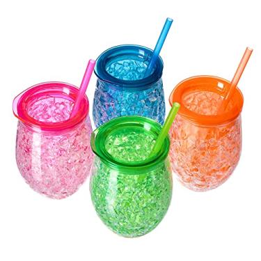Imagem de EASICOZI Cute Shape Frosty Freezer Canecas de gelo com canudo transparente 335 g Conjunto de 4 (vermelho, verde, azul e laranja) (Oval)
