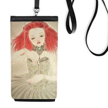 Imagem de Boneca Fantoche estilo chinês aquarela bolsa para celular pendurar bolso preto