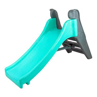 Imagem de Escorregador Infantil Pequeno Freso Baby Dream Gummy Plástico Rotomoldado Criança Bebê 3 Degraus Proteção Lateral, Cor Cinza e Verde Água