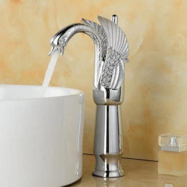 Imagem de Torneira de banheiro Torneira de lavatório Vintage cheia de cobre Água quente e fria em forma de cisne Manípulo único Torneira de banheiro preta, galvanoplastia alta