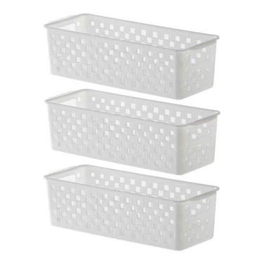 Imagem de 3 Cestinhas Organizadoras Quadratta branco para gavetas, quarto infantil, armários, lavanderias, cozinha e banheiro