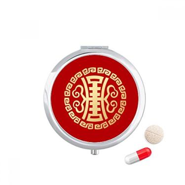 Imagem de Caixa de comprimidos de ouro redondo com padrão de nuvem chinesa, caixa de armazenamento de medicamentos dispensador de recipiente