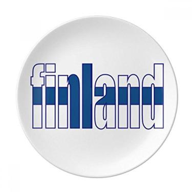 Imagem de Placa de nome da bandeira da Finlândia decorativa de porcelana salver louça de jantar
