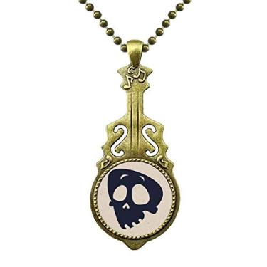Imagem de DIYthinker Colar de desenho animado com rosto de caveira de Dia das Bruxas, joia antiga com pingente de música