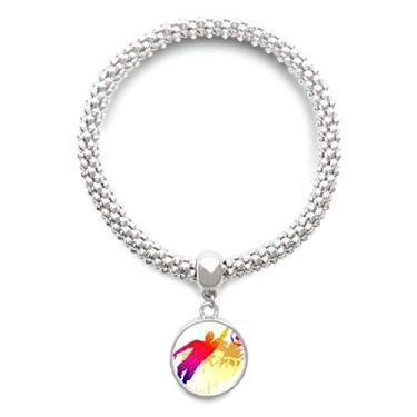 Imagem de DIYthinker Blocos de goleiro futebol futebol prata pulseira pingente redondo corrente de joias