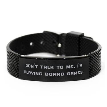 Imagem de SpreadPassion Jogos de Tabuleiro Presentes para Amigos, Don't Talk to Me. I'm Playing board, Best Board Games Bracelete de Malha de Tubarão Preto, Pulseira Gravada de