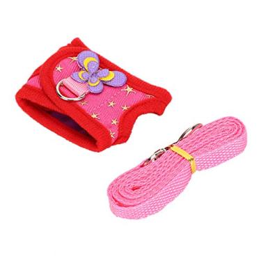 Imagem de cigemay Conjunto de coleira e peitoral para filhotes, peitoral e coleira, porquinho-da-índia para gatos e cães (vermelho, M)