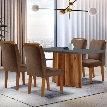 Imagem de Sala de Jantar Mesa Olímpia 120CM em MDF e 4 Cadeiras Athenas Moderna