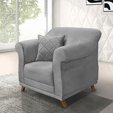 Imagem de Poltrona Estofada Decorativa Sala de Estar Quarto Escritório Leitura (VELUDO CINZA)