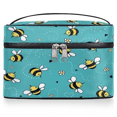 Imagem de Bolsa de cosméticos feminina com estampa de abelha, bolsa de maquiagem de abelha, bolsa de maquiagem portátil com zíper, bolsa de higiene pessoal, Conforme mostrado., 9.2*6.2*5.9inch