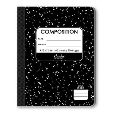 Imagem de iScholar Caderno de redação de mármore preto e branco, 100 folhas (10100)