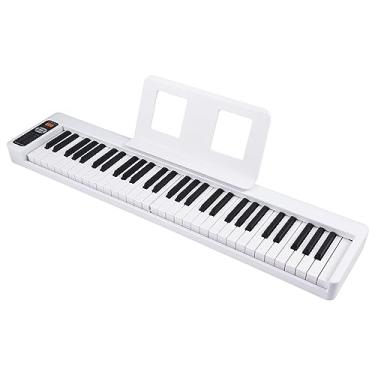 Imagem de Hosioe Piano eletrônico dobrável de 61 teclas Órgão eletrônico multifuncional Teclado de piano sensível de 61 teclas com display LCD Bateria recarregável embutida Conectividade BT Instrumento musical