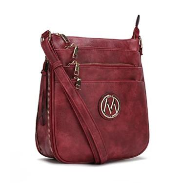 Imagem de Bolsa tiracolo MKF para mulheres – Bolsa mensageiro expansível em couro PU – Alça de ombro de designer, Luciana Burgundy, Medium