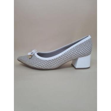 Imagem de Sapato Scarpin Cinza E Branco Conforto Salto Quadrado Baixo Piccadilly