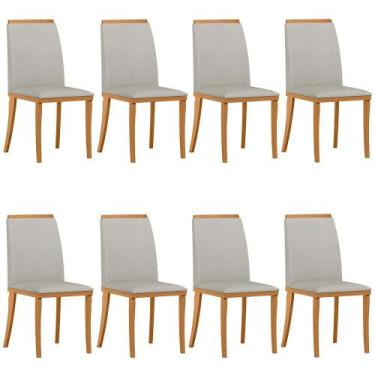 Imagem de Kit 8 Cadeiras De Jantar Estofadas Poly N02 Ypê/Linho Bege - Mpozenato