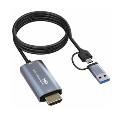 Imagem de Cabo USB C para HDMI 4K, USB e porta dupla tipo C para cabo HDMI Placa gravadora de vídeo, 4k@60hz 1080p@30hz, cabo trançado tipo C para HDMI