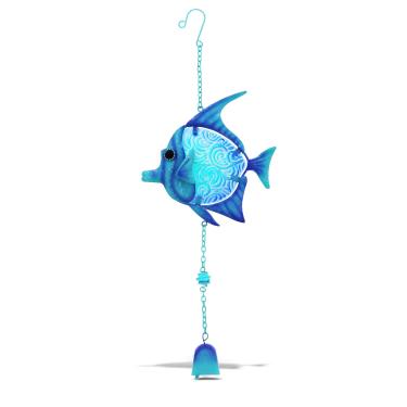 Imagem de CoTa Global Blue Fish Hanging Sea Glass Wind Chime 17,72 polegadas, Vidro náutico Peixe Windchime Outdoor Decoração para um varanda harmônica, pátio e jardim, Arte exclusiva de praia interior Wind Chime Janela móvel