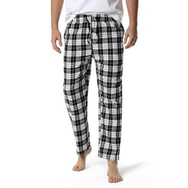 Imagem de GRAJTCIN Calça de pijama masculina macia xadrez com bolsos, Preto e branco, M