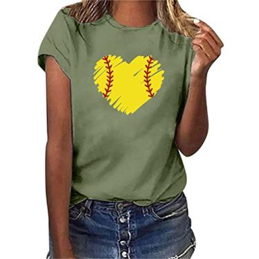 Imagem de Camiseta feminina de beisebol PKDong, manga curta, gola redonda, casual, de verão, para mulheres, beisebol, mamãe, Verde, XXG