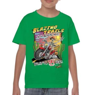 Imagem de Camiseta juvenil Blazing Trails Skeleton Biker Riding Motorcycle Dry Heat Highway Cowboy Skull Cactus Southwest Kids, Verde, G